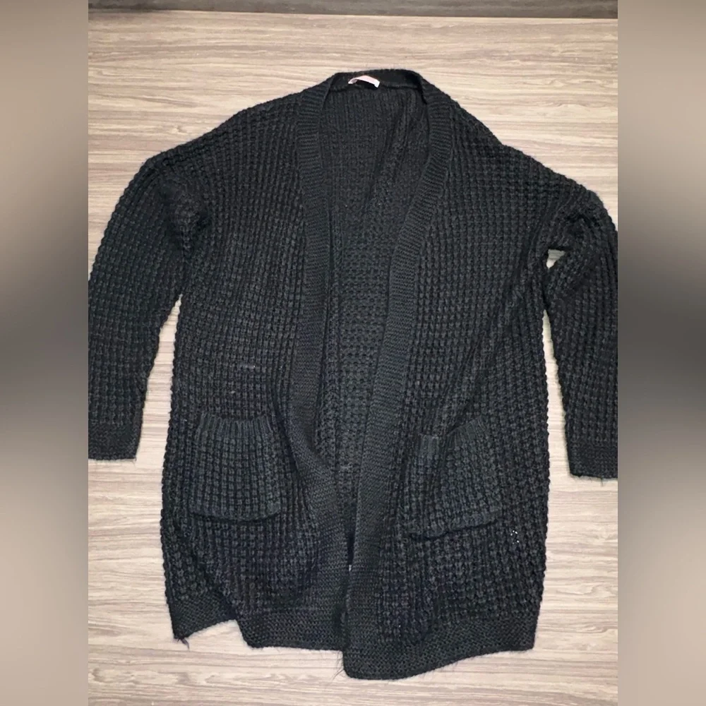 Long Black Cardigan with Pockets Size Large